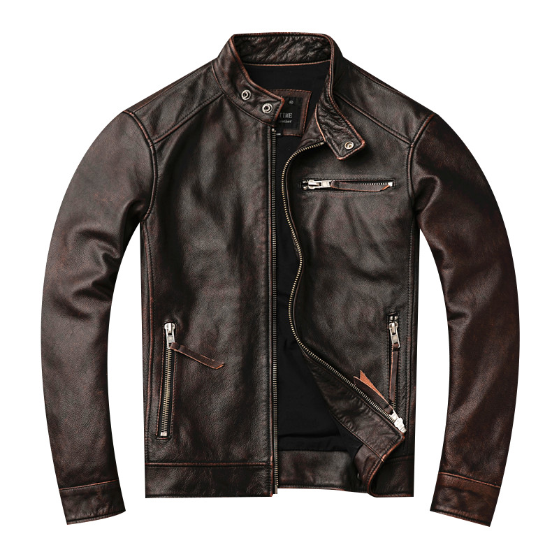 Riding Jacket Leather - Ami Khaki Men's Distressed Leather Jacket