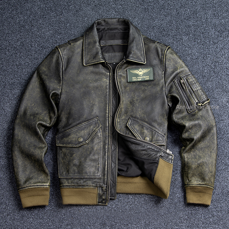 Riding Jacket Leather - Bomber 45P Genuine Leather Jacket.Vintage Plus