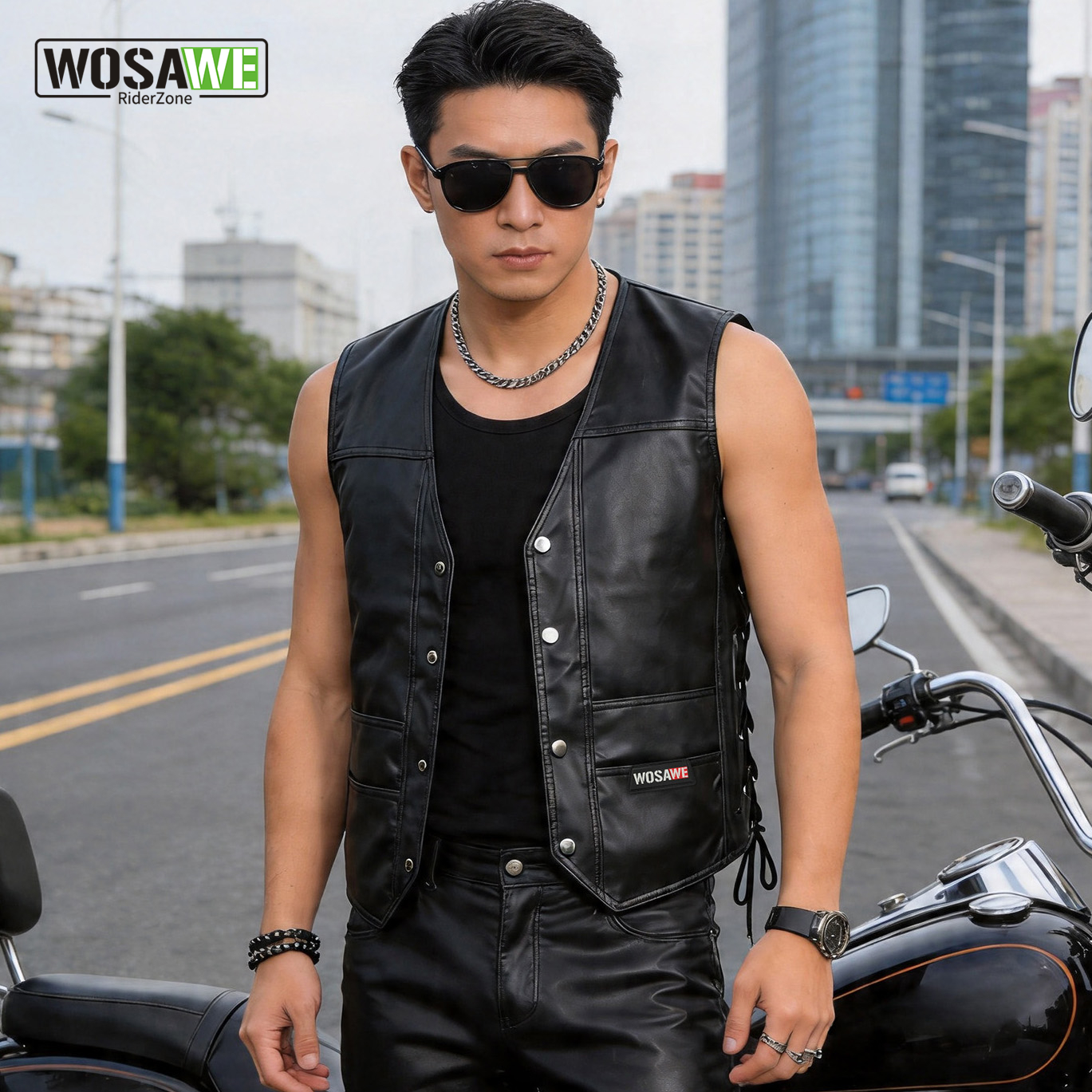 Riding Jacket Leather - WOSAWE Men's Motorcycle Biker Vest PU