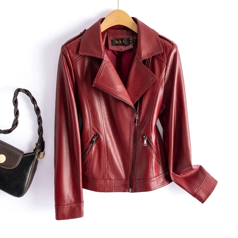 Riding Jacket Leather - M-6XL Chic Wine Red Split Sheepskin
