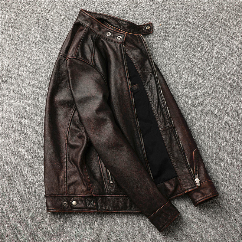 Ami Khaki Men's Distressed Lea - Riding Jacket Leather reseña y precio