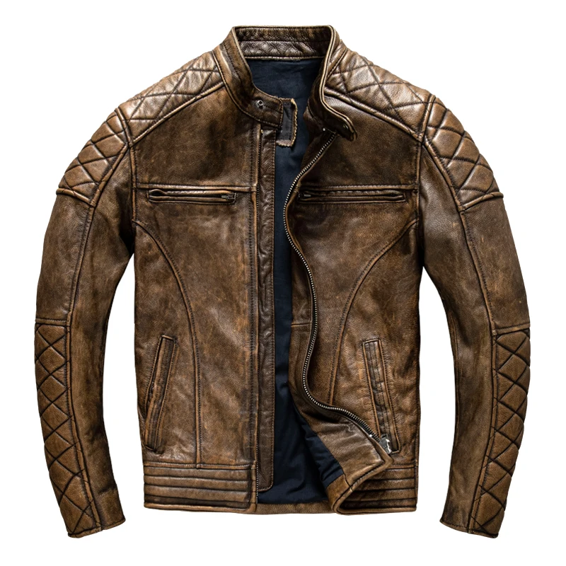 Vintage Men Leather Jacket Yel - Riding Jacket Leather reseña y precio