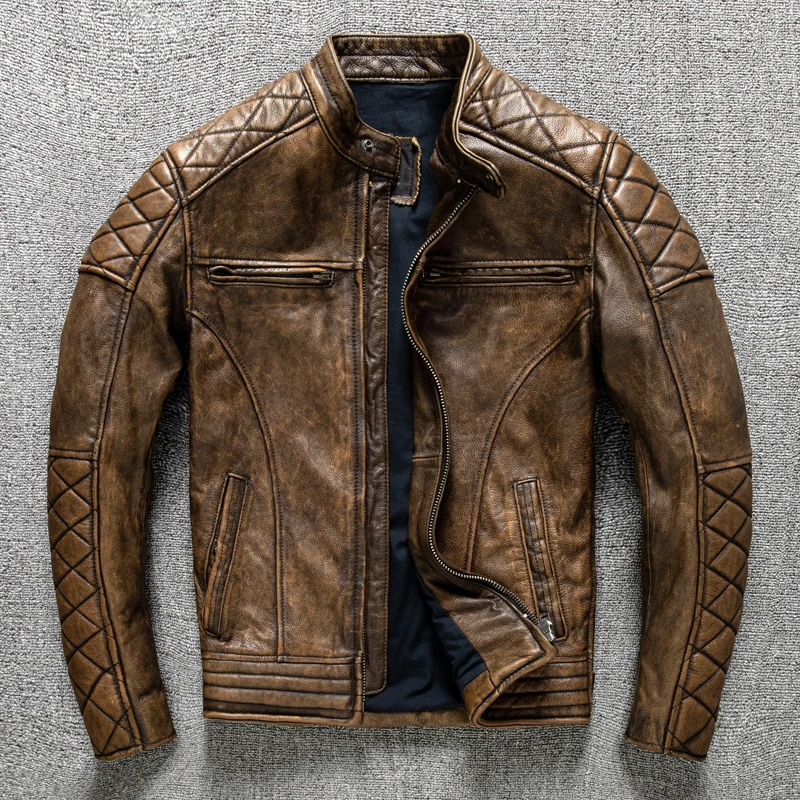 Vintage Men Leather Jacket Yel - Riding Jacket Leather reseña y precio