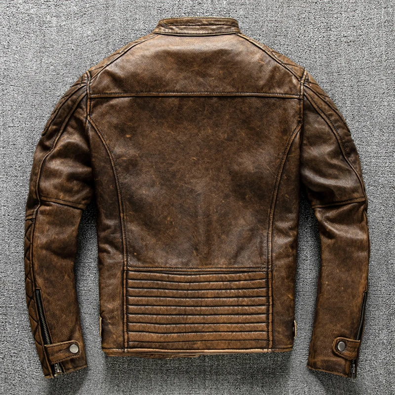 Vintage Men Leather Jacket Yel - Riding Jacket Leather reseña y precio