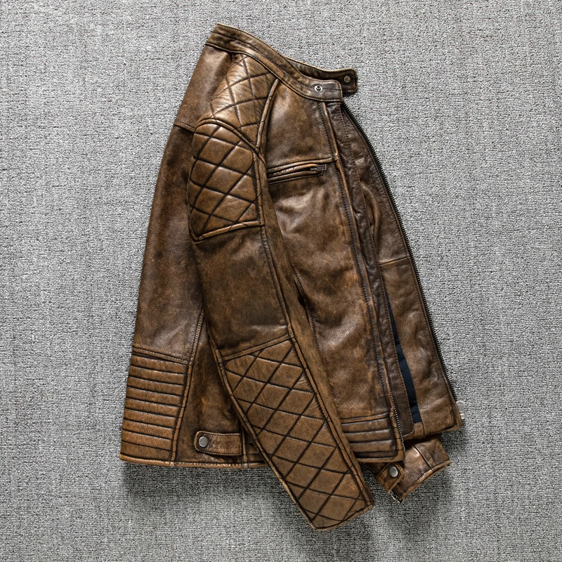 Vintage Men Leather Jacket Yel - Riding Jacket Leather reseña y precio