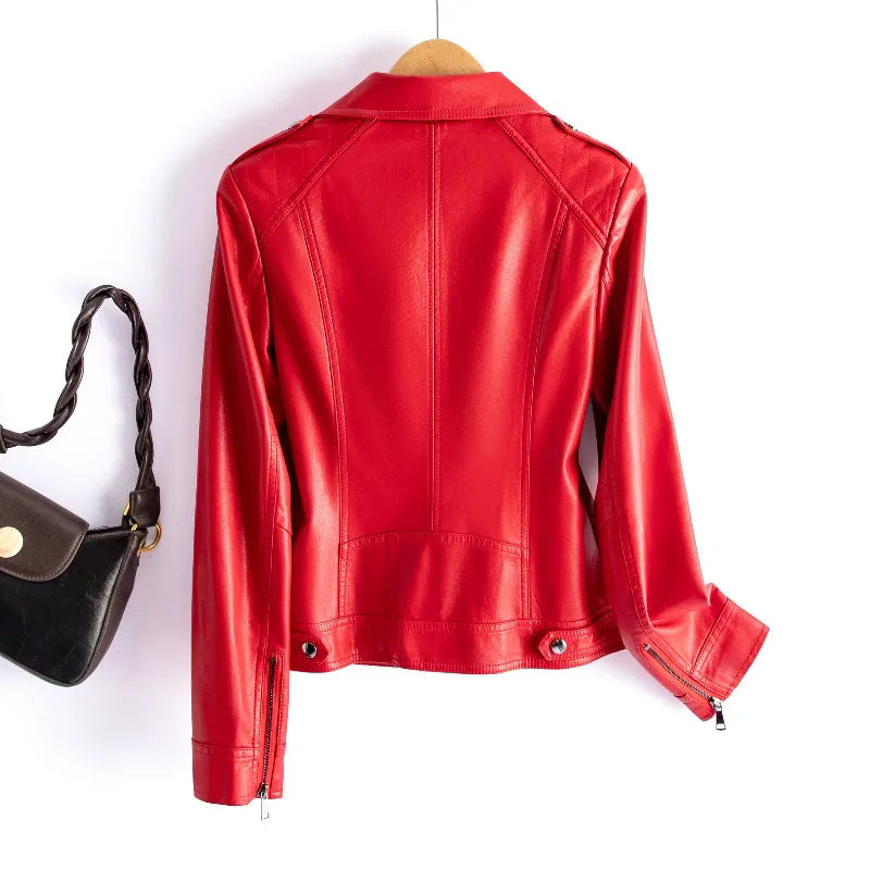 M-6XL Chic Wine Red Split Shee - Riding Jacket Leather reseña y precio
